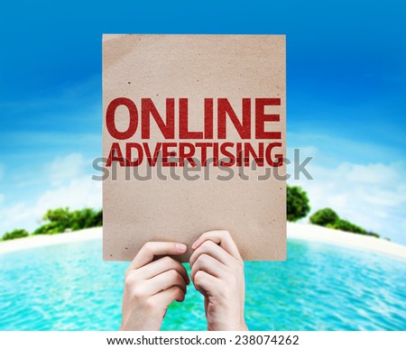 Online Advertising card with a beach on background