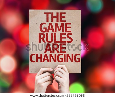 The Game Rules Are Changing card with colorful background with defocused lights