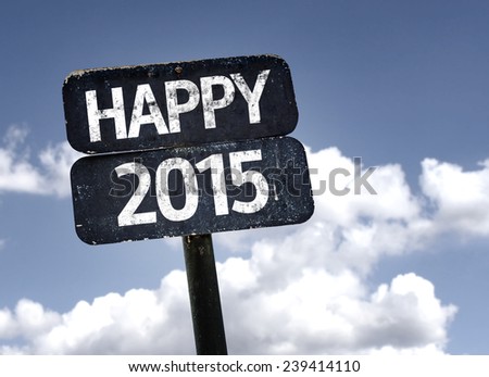 Happy 2015 sign with clouds and sky background