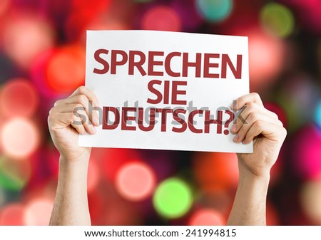Do You Speak German? (in German) card with colorful background with defocused lights
