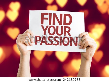 Find Your Passion card with heart bokeh background