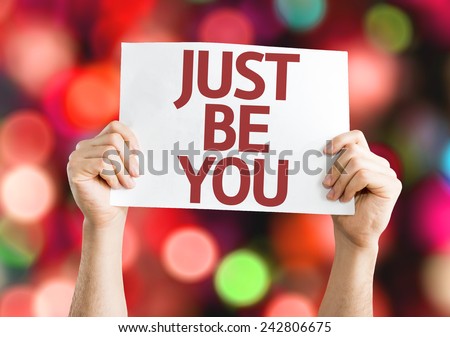 Just Be You card with colorful background with defocused lights