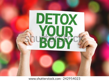 Detox Your Body card with colorful background with defocused lights