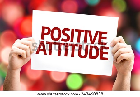 Positive Attitude card with colorful background with defocused lights