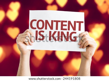 Content is King card with heart bokeh background