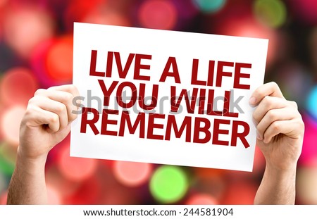 Live a Life You Will Remember card with colorful background with defocused lights