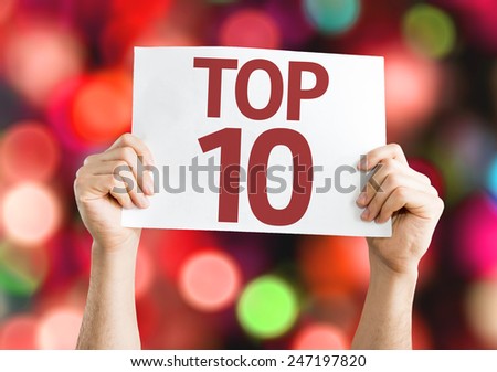 Top 10 card with colorful background with defocused lights
