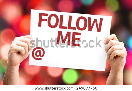 Follow Me with a copy space to put your profile card with colorful background with defocused lights
