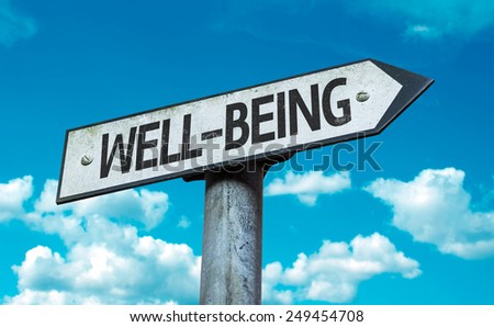 Well-Being sign with sky background