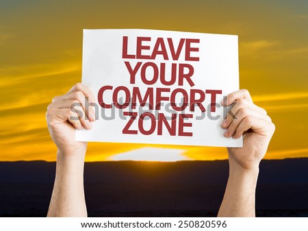Leave Your Comfort Zone card with sunset background