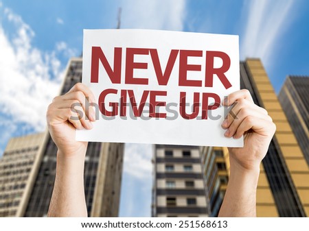 Never Give Up card with urban background