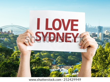 I Love Sydney card with Harbour Bridge background