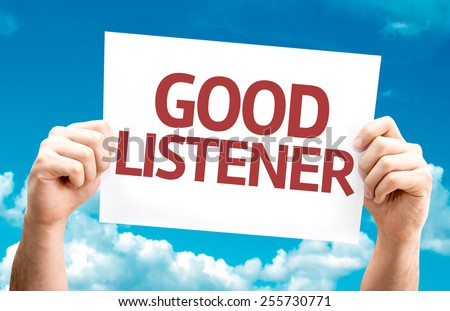 Good Listener card with sky background