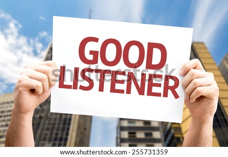 Good Listener card with urban background