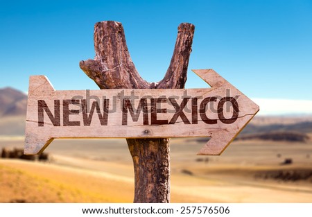 New Mexico wooden sign with a desert background