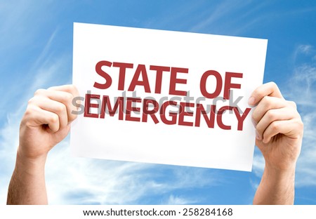 State of Emergency card with sky background