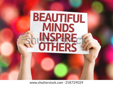 Beautiful Minds Inspire Others card with colorful background with defocused lights