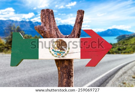 Mexico Flag sign with road background