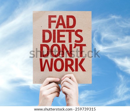 Fad Diets Don\'t Work card with sky background