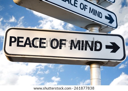 Peace of Mind direction sign on sky background