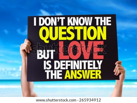 I Don\'t Know the Question but Love is Definitely the Answer card with beach background