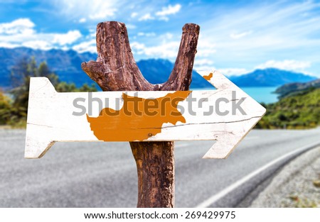 Cyprus Flag wooden sign with road background