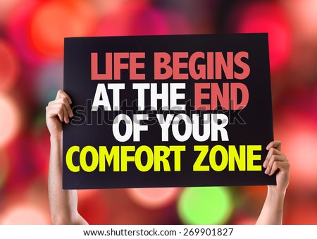 Life Begins at the End of Your Comfort Zone card with bokeh background