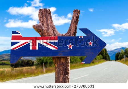 New Zealand Flag wooden sign with road background