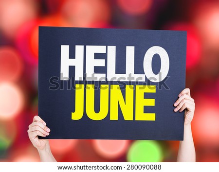 Hello June card with bokeh background