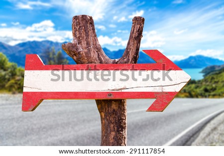 Austria flag wooden sign with road background