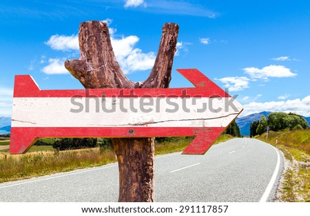 Austria flag wooden sign with road background