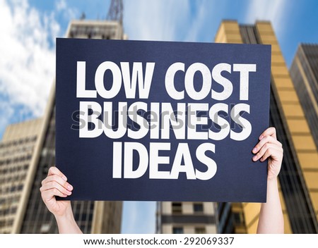 Low Cost Business Ideas card with urban background