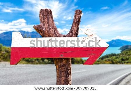 Poland Flag wooden sign with road background