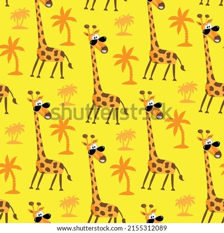 Cartoon giraffe seamless pattern on yellow background. Good for textile print, cover, wall apper and wrapping paper.