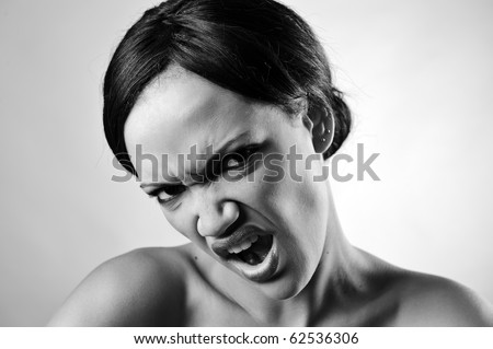Fashion model with facial expression in monochrome