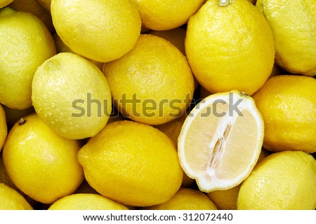 Lemon citrus Raw fruit and vegetable backgrounds overhead perspective, part of a set collection of healthy organic fresh produce