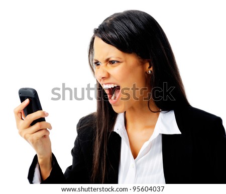 woman has an angry emotion reaction while screaming at her cell phone