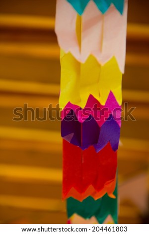 Details of some handmade paper flags for the June Party in Brazil