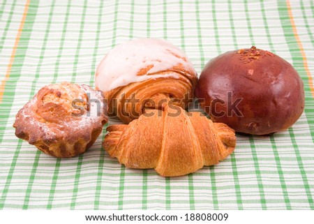 grain product tasty fresh flour puff barmy biscuit dough on background napkin in strip green light