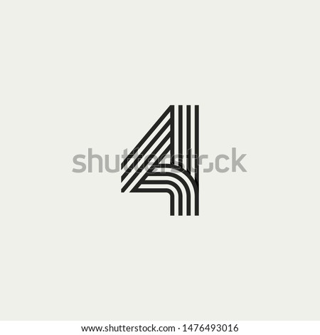 4 monogram. Abstract letter 4 logo design. Line creative symbol. Logo branding. Universal vector icon - Vector