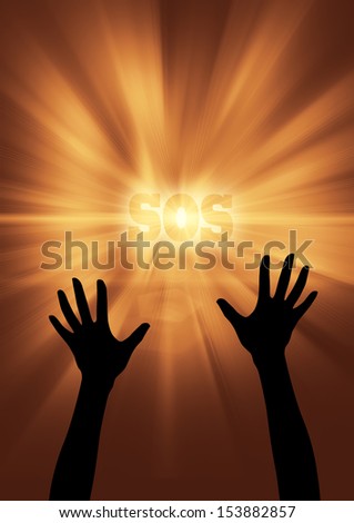 The background of the golden light beam, a middle relief markers, underneath is help hands