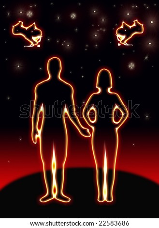 Person who love each other on the earth, under the black background.