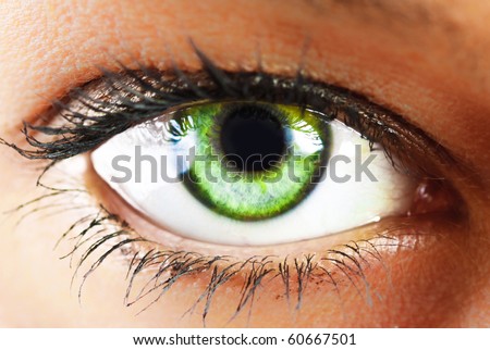 girl\'s green eye close up