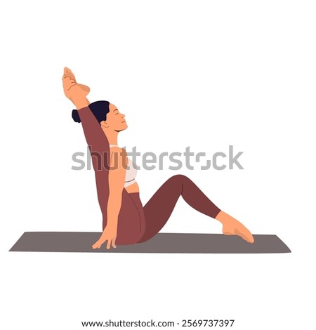 Image, Stock Photo Flexible female sitting in boat pose during yoga workout