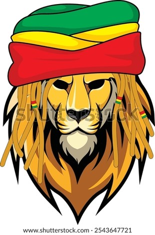 lion head with rasta and reggae accessories, slowly and calmly