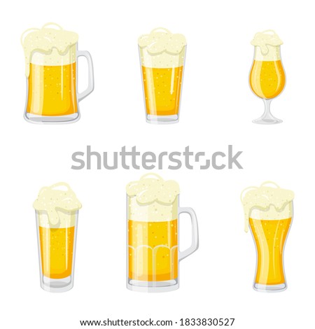 Set of different cups and glasses of beer vector