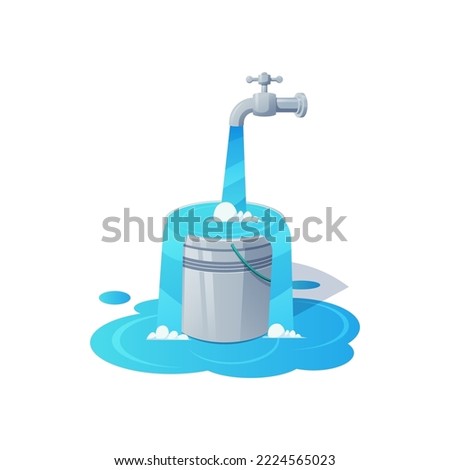 Illustration fill the bucket until it overflows. vector image.