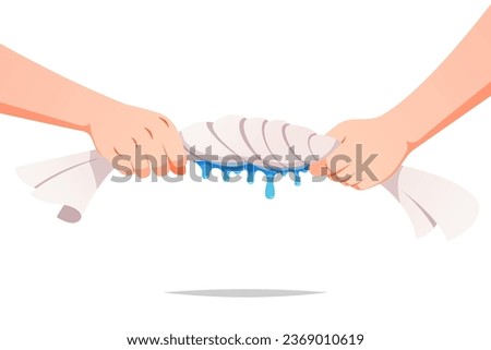 Hand squeezed and twist wet cloth vector isolated on white background.