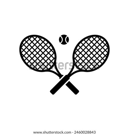 Crossed tennis rackets with tennis ball isolated on white background.