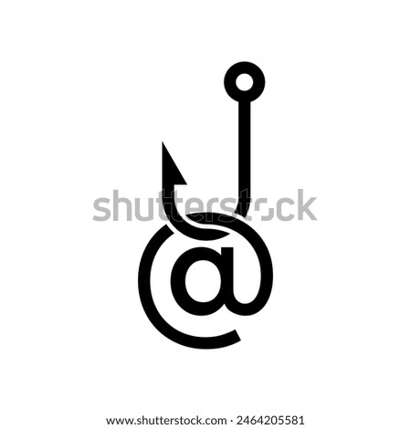 Fishing hook with email line icon isolated on white background.